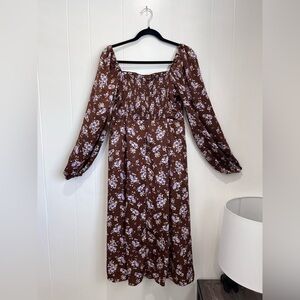 Francesca's Collections Brown Floral Long Sleeve Dress Size Medium New With Tags